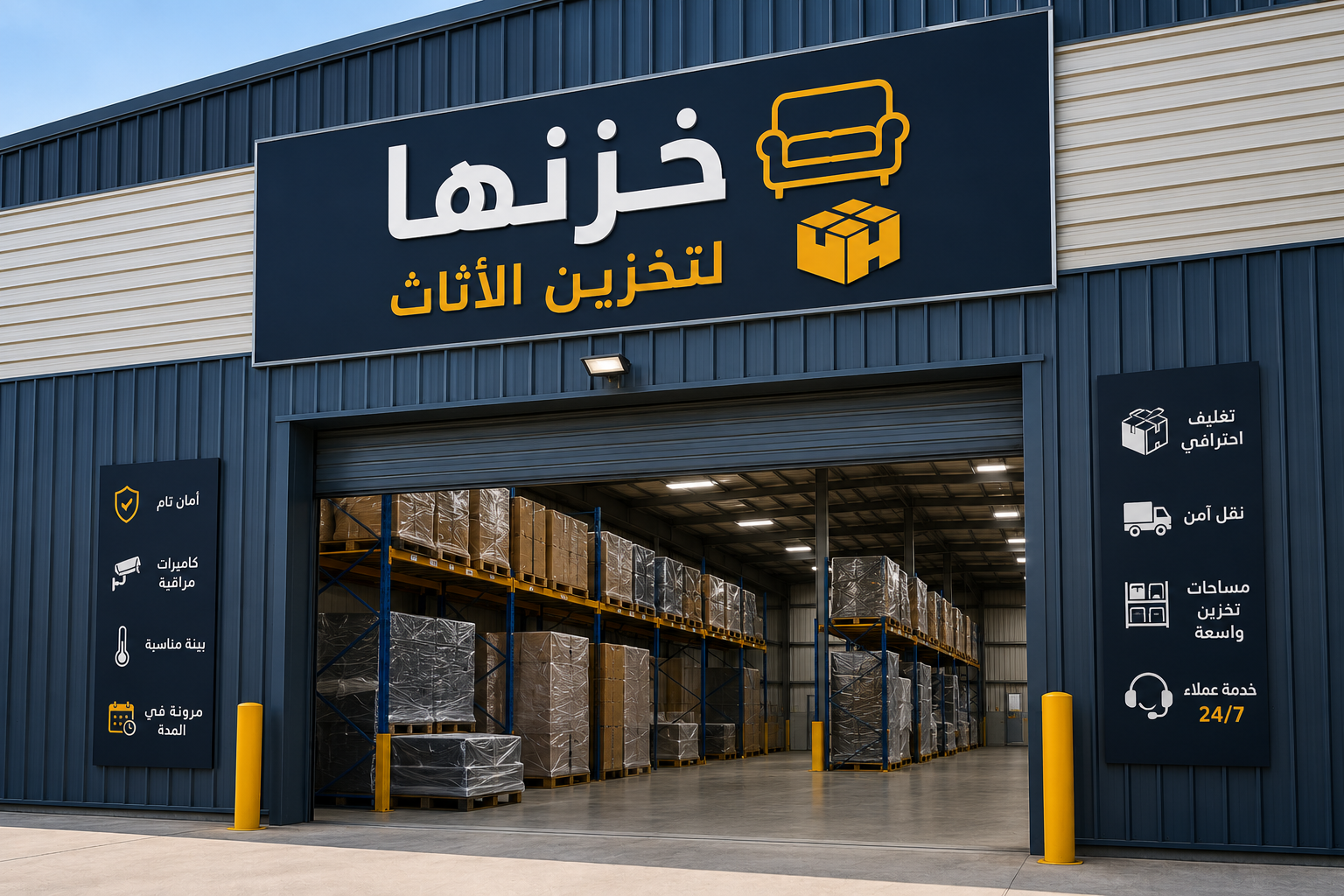 Industrial storage facility exterior and signage